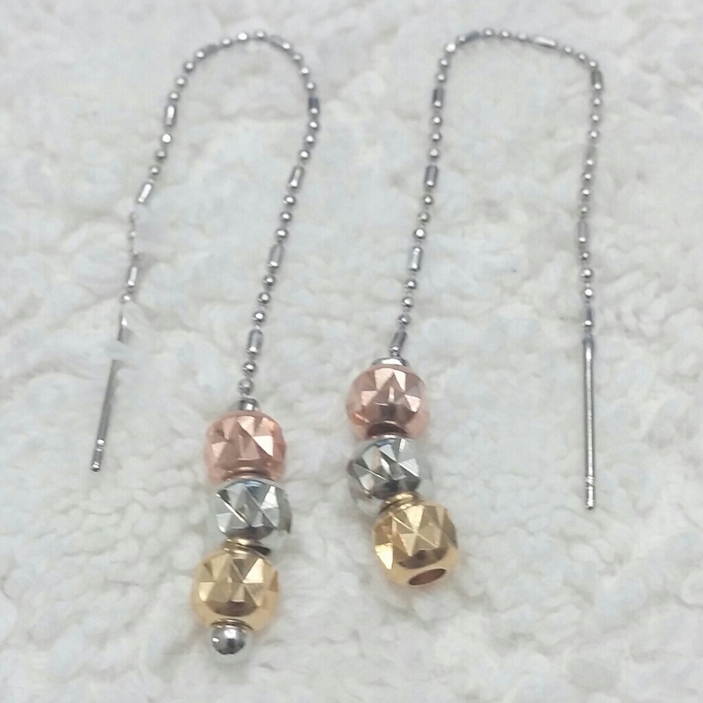 Three Color Beaded Cutting Ball Threaded Earrings